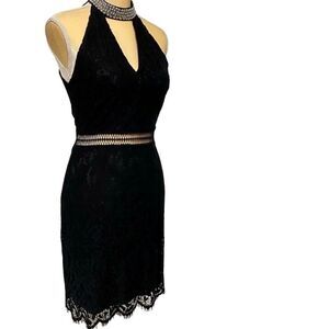 Francesca’s Black Lace Dress Women’s Sz Small Cocktail Party High Beaded Collar